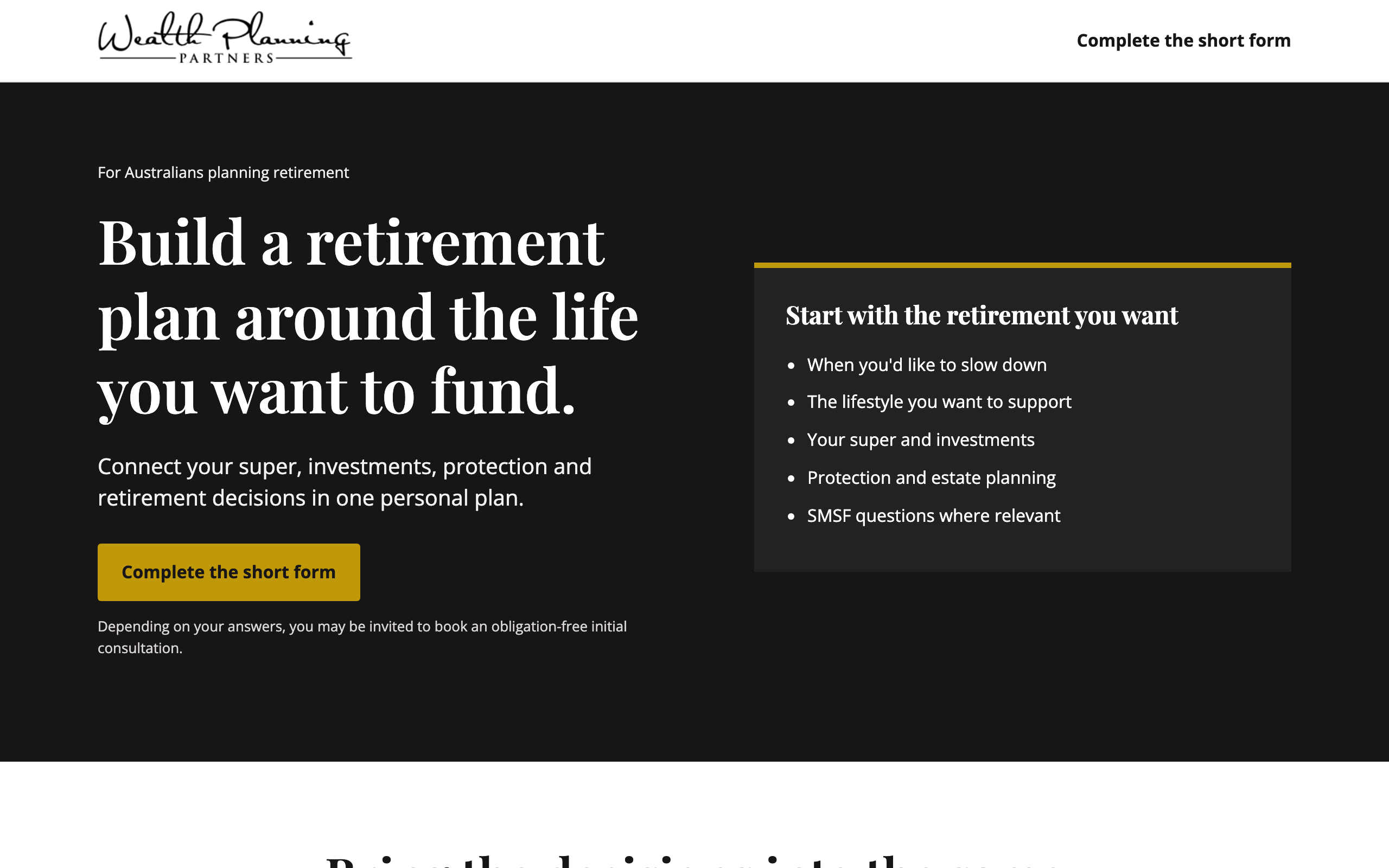 Landing page preview for Wealth Planning Partners
